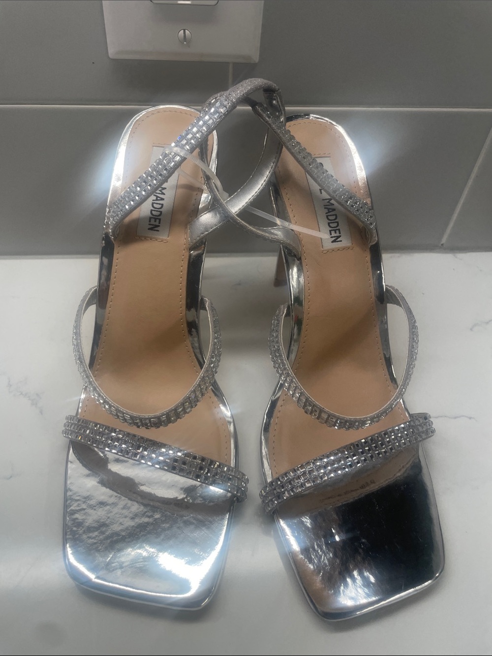 Steve Madden Silver Rhinestone Strappy Sandals